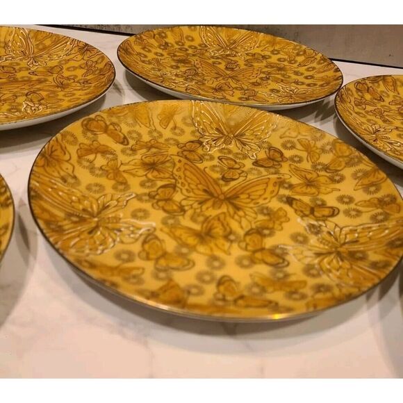 Dorothy C Thorpe VTG Porcelain Salad Plates Gold w/Butterflies- Set of (6) 7.75" - Picture 10 of 14